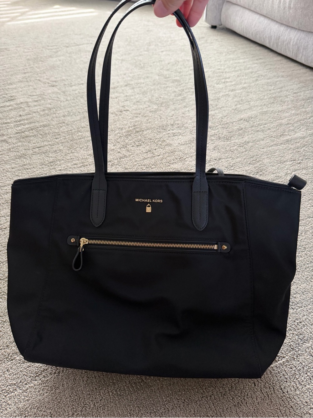 Michael Kors Black Nylon Tote with Gold Zip Accent